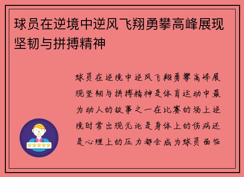 球员在逆境中逆风飞翔勇攀高峰展现坚韧与拼搏精神